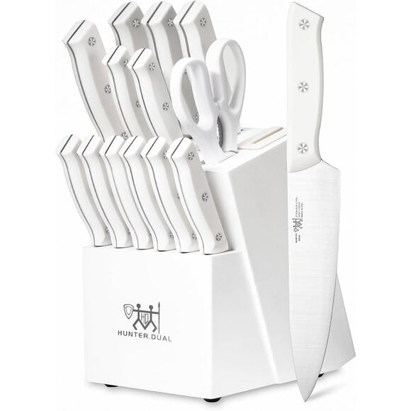HUNTER.DUAL Knife Set, 15 Piece Kitchen Knife Set with Block Self Sharpening - Picture 1 of 5
